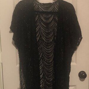 Women's black one size open-front Chiffon Kimono Cardigan Wrap Coverup-worn once